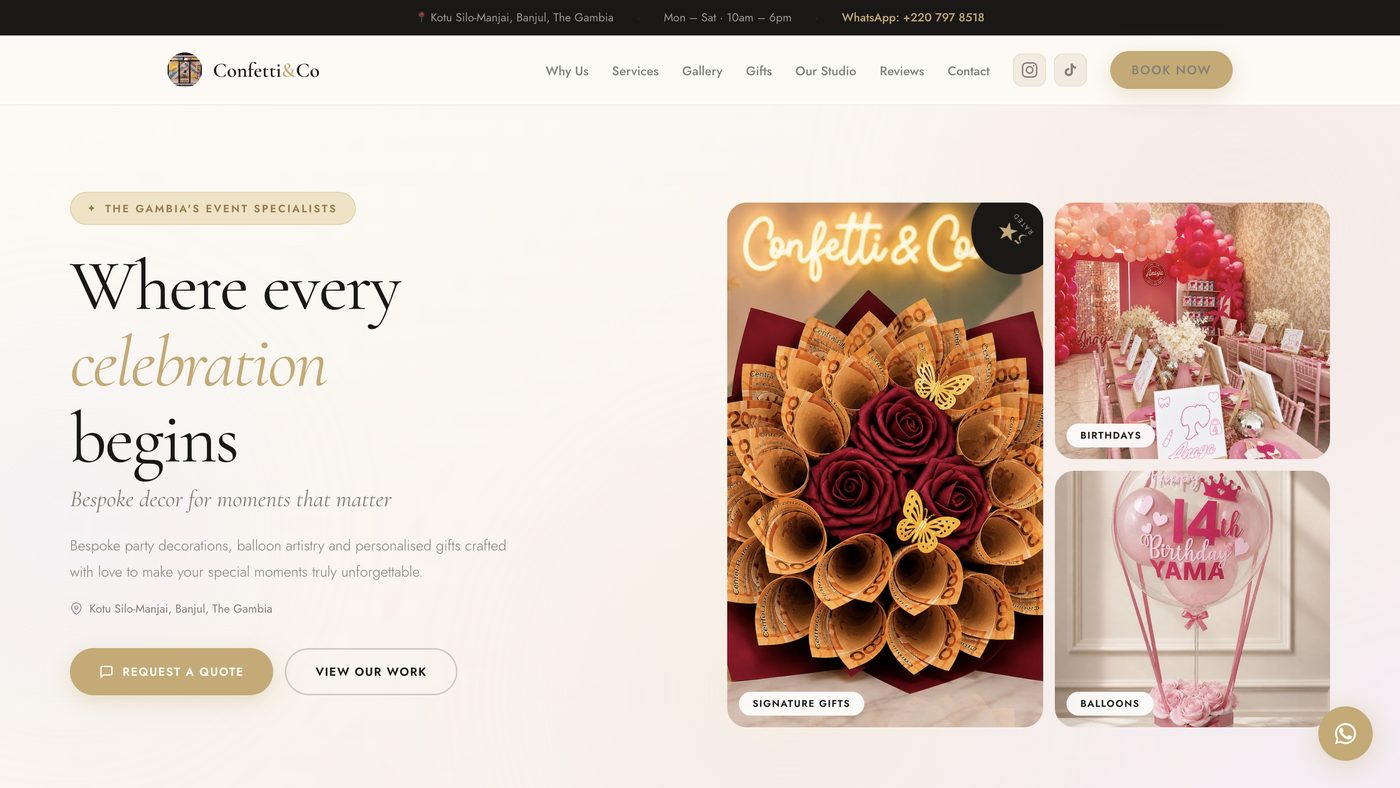 Confetti and Co website — designed and developed by YKoncept